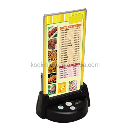 Sistema de llamada de servicio para restaurante Botón de zumbador de llamadas con soporte de mesa acrílico de plástico soporte de menú K-G3 larga distancia
