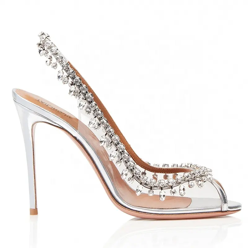 Personalizado de gran tamaño claro pvc talón sandalia stilettos zapatos de boda