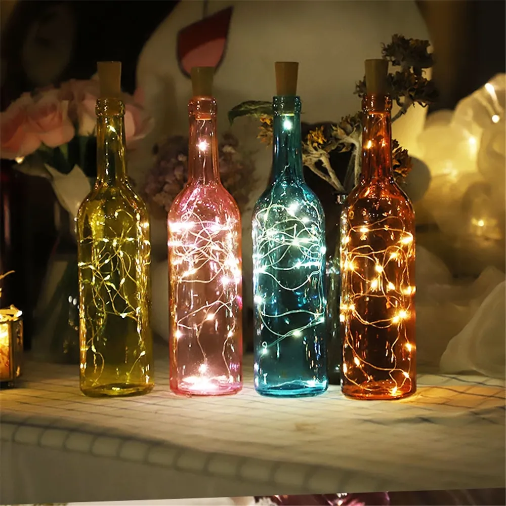 10LED blanca de la lámpara de corcho de botella de vino de la botella LED de alambre de la fiesta de Navidad de la boda de Halloween luces de cadena/vacaciones Luz de botella de vino