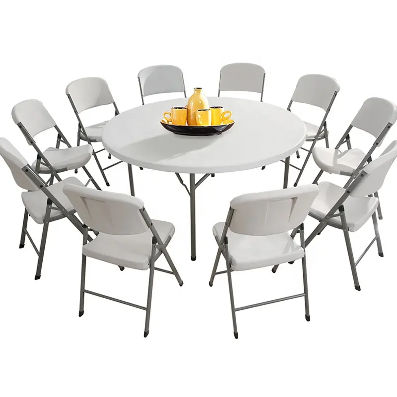 HDPEラウンドホワイトプラスチック折りたたみ式ウェディングテーブルと椅子