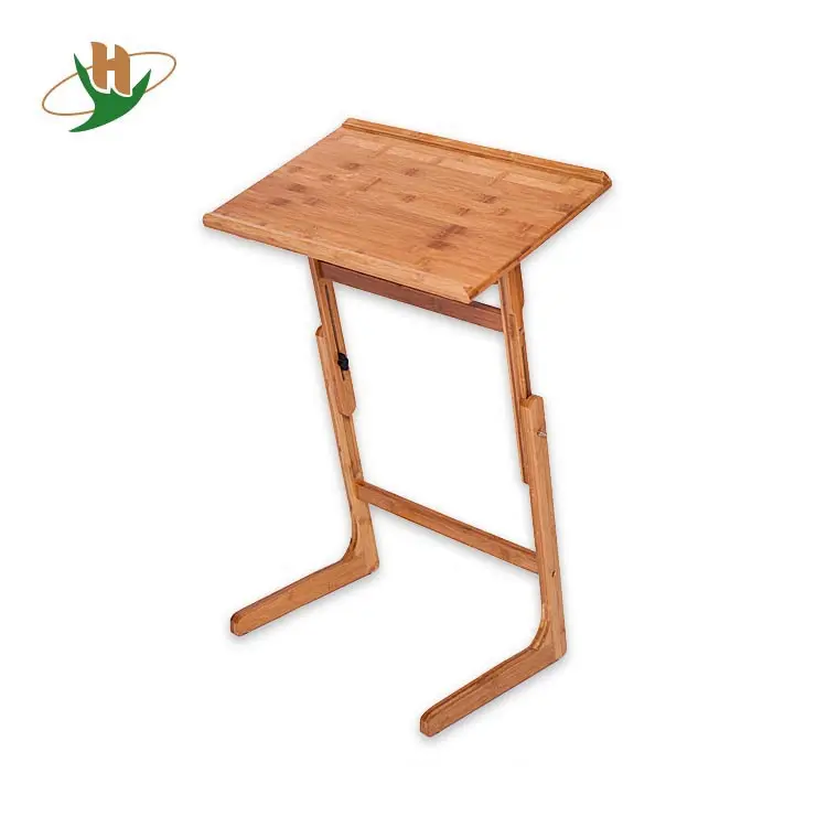 Dudukan Meja Laptop, Meja Putar Tinggi Dapat Diatur Lantai Kayu Bambu untuk Sofa