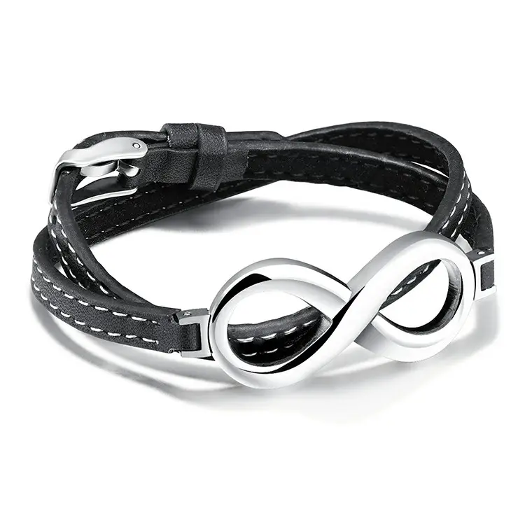 Coppia gioielli all'ingrosso negozio di gioielli Online moda Marlary in acciaio inox Infinity bracciale in pelle regolabile