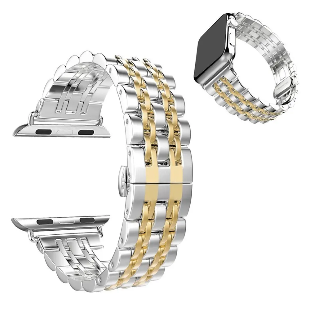 Bracelet de luxe en acier inoxydable galvanisé 40mm pour Apple watch 44mm, boucle élastique