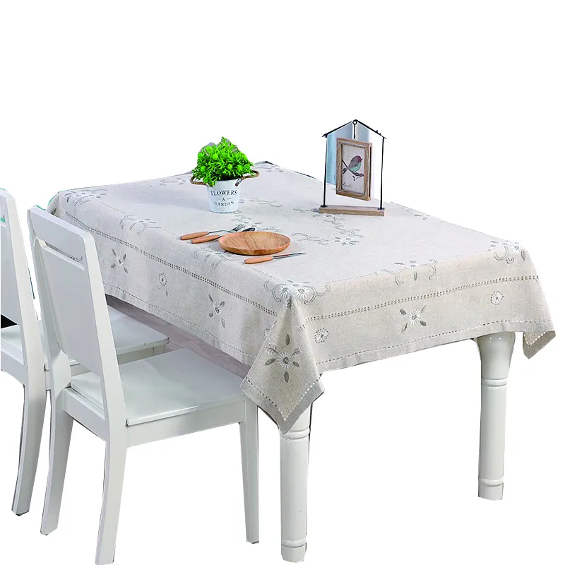 Mantel de boda con encaje bordado a mano, manteles de lino, cubierta de mesa