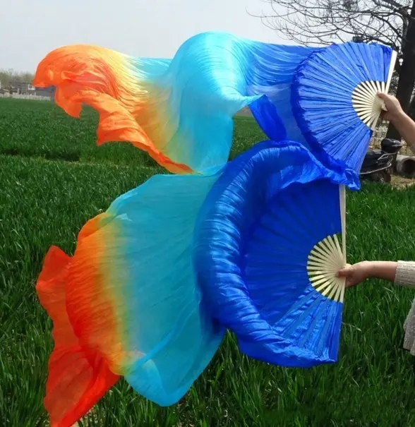 Bestdance Silk fan belly dance fan rainbow long silk fan