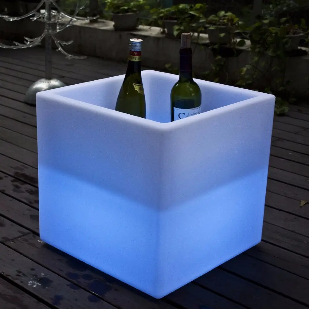 Gran oferta, Cubo de luz intermitente recargable, Enfriador de cubo, cubo de hielo Led cuadrado de plástico para decoraciones de fiestas y clubes nocturnos