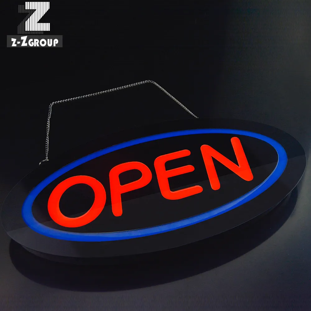 Letrero de neón con luz LED intermitente, tablero animado abierto/cerrado/24 horas, cartelera de tienda personalizada de PVC o resina