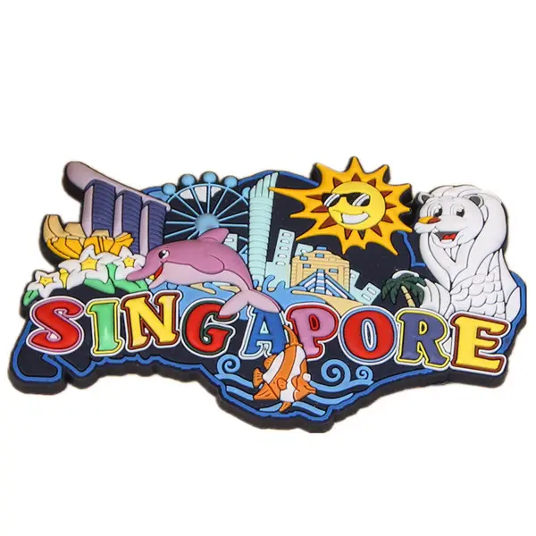 Cartone animato 3d personalizzato pvc morbido in gomma frigorifero souvenir singapore magnete del frigorifero