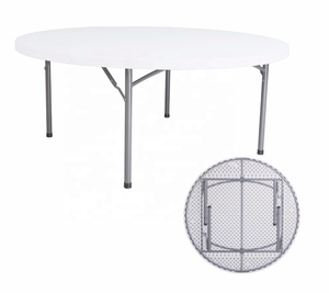 180cm 6ft מסחרי להשתמש במחצית עגול <span class=keywords><strong>HDPE</strong></span> מתקפל פלסטיק קמפינג קייטרינג שולחן למכירה