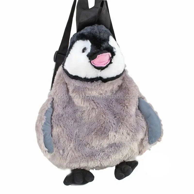 Criança Mochila com Boneca De Pelúcia Lifelike Kids Cartoon Cute Animal Plush Penguin Backpack Bag