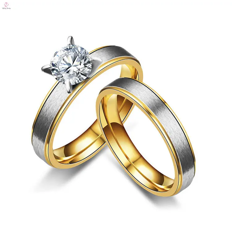 De moda Simple de acero inoxidable barato amantes mate matrimonio Zircon anillos nupciales