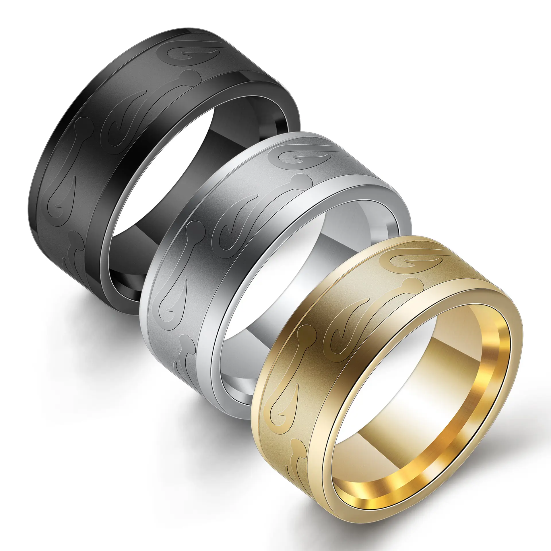 Мужское кольцо из карбида вольфрама в форме рыбьего крючка 8 мм, золотые, серебряные, черные обручальные кольца