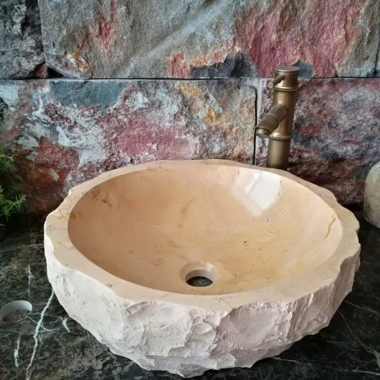 Cédé surface Naturelle lumière Ronde lavabo en marbre beige