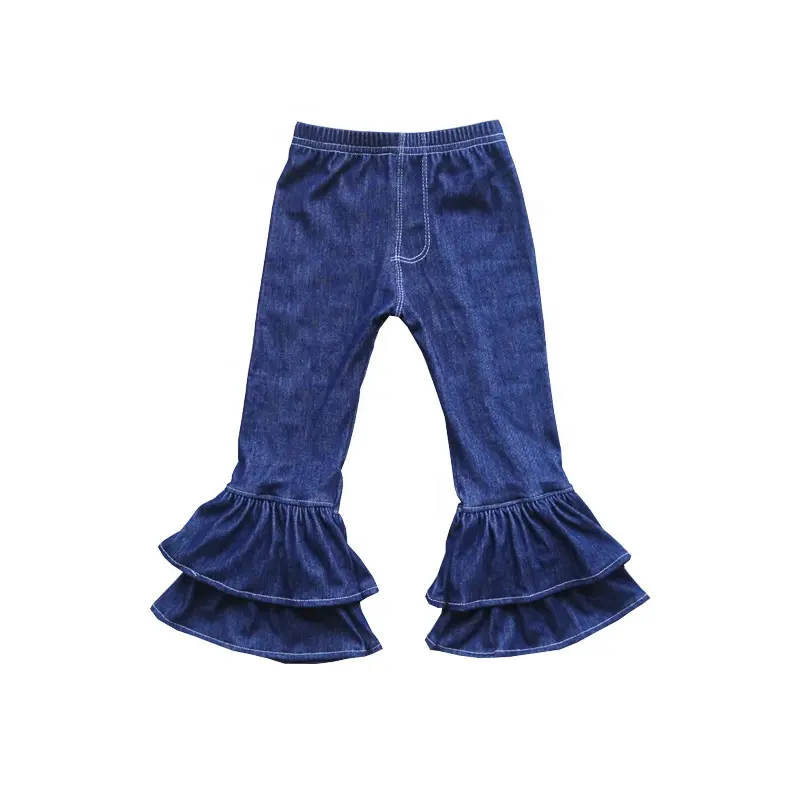 Pantalon en Denim pour enfant, jean à taille élastique, sexy, décontracté, à Double volants, cloche