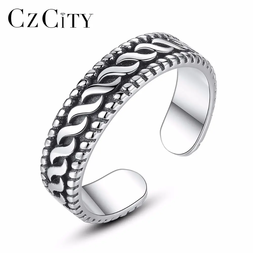 CZCITY nuovi anelli di barretta di moda regolabili in autentico argento Sterling 925 di Design Vintage