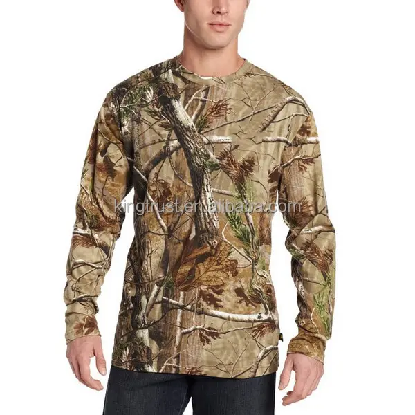 2015 reactive dye camuflagem dos homens camisa de t, OEM camo de manga comprida camisas de t, all over imprimir camisetas com impressão de camuflagem