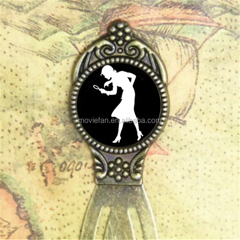 Nancy Drew bookmark Girl Detective, Mystery Book Jewelry, Black and White Art bookmark White print glass bookmark