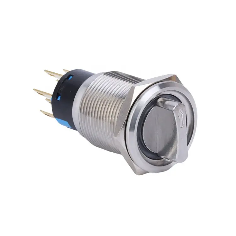 Sélecteur de lumière Led avec bouton poussoir rotatif, 19mm, 2 étapes, anneau bleu SS, en métal étanche, bouton rotatif