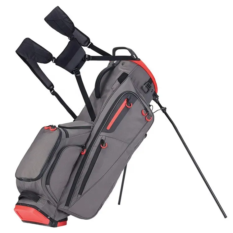 Tùy chỉnh thực hiện flextech 5-cách tổ chức màu xám thêu màu đỏ logo bền nylon Golf đứng túi