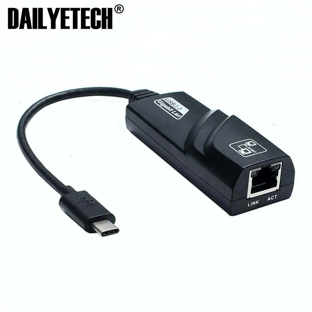 USB 3.1 Tipo C Porta a 10/100/1000 Gigabit RJ45 Ethernet LAN Adattatore di Rete 1000Mbps Nero da dailyetech