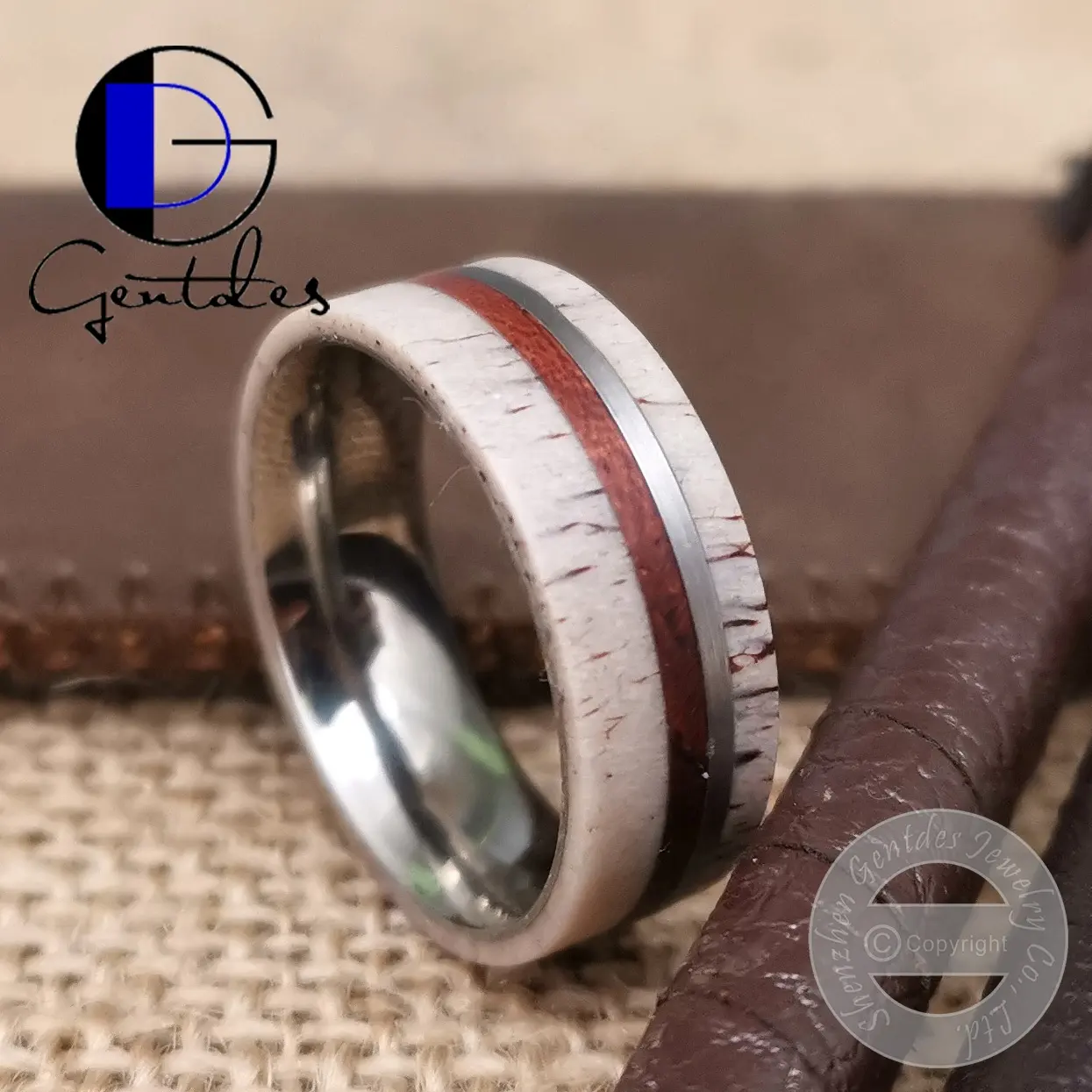 Gentdes Jewelry-Anillo de titanio con asta Natural y madera rosa, talla personalizada