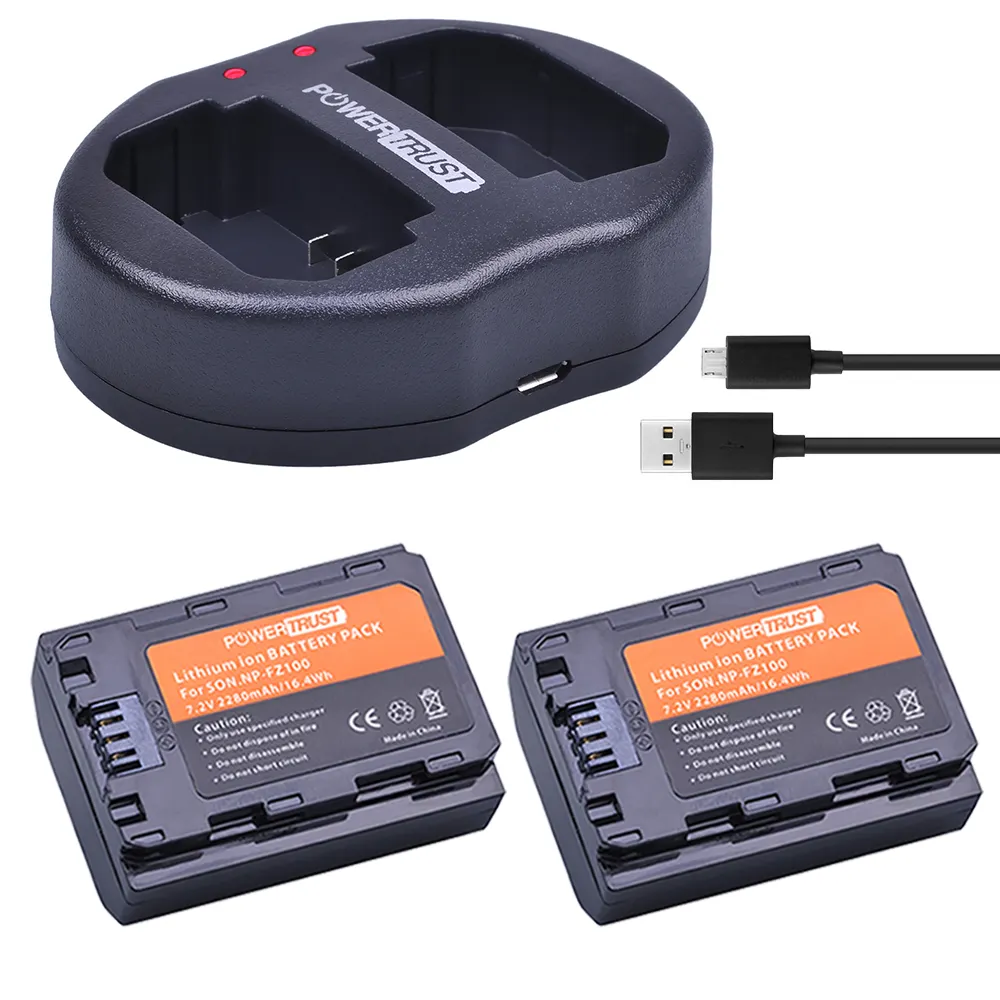Powertrust NP-FZ100 סוללה חבילה ומטען USB הכפול עבור Sony Alpha 9 A9R A9S A7R III A7 III דיגיטלי מצלמות