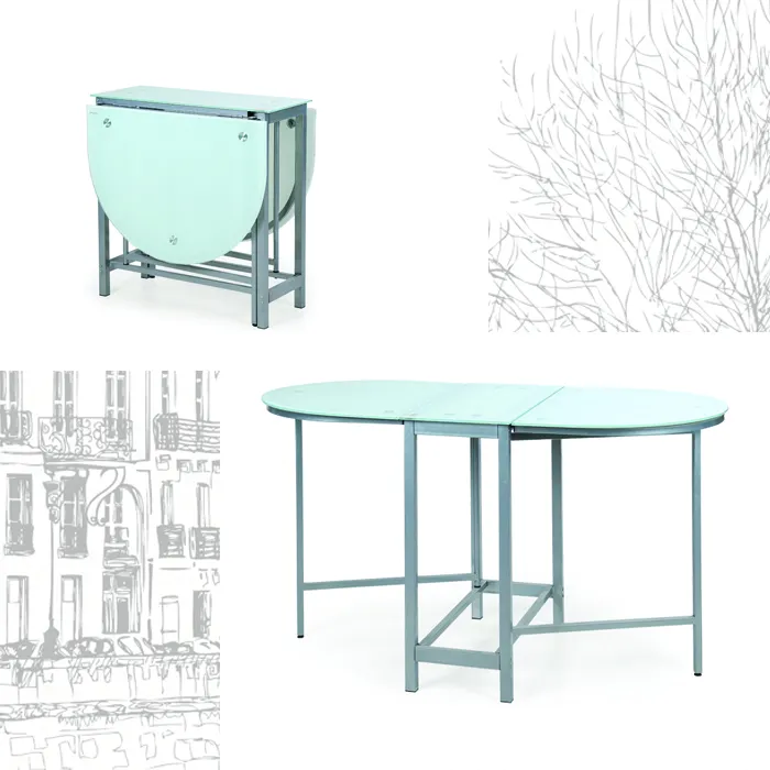 Mesa de jantar dobrável com parte superior de vidro temperado, mesa de jantar dobrável com borboleta para economia de espaço e espaço