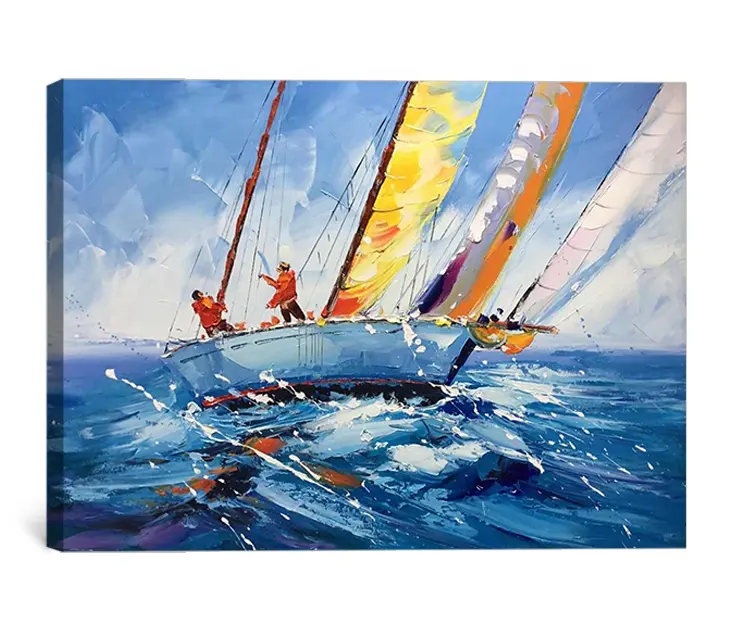 Vente chaude mer et bateau à voile abstrait moderne mur art décor à la maison toile peinture à l'huile à la main