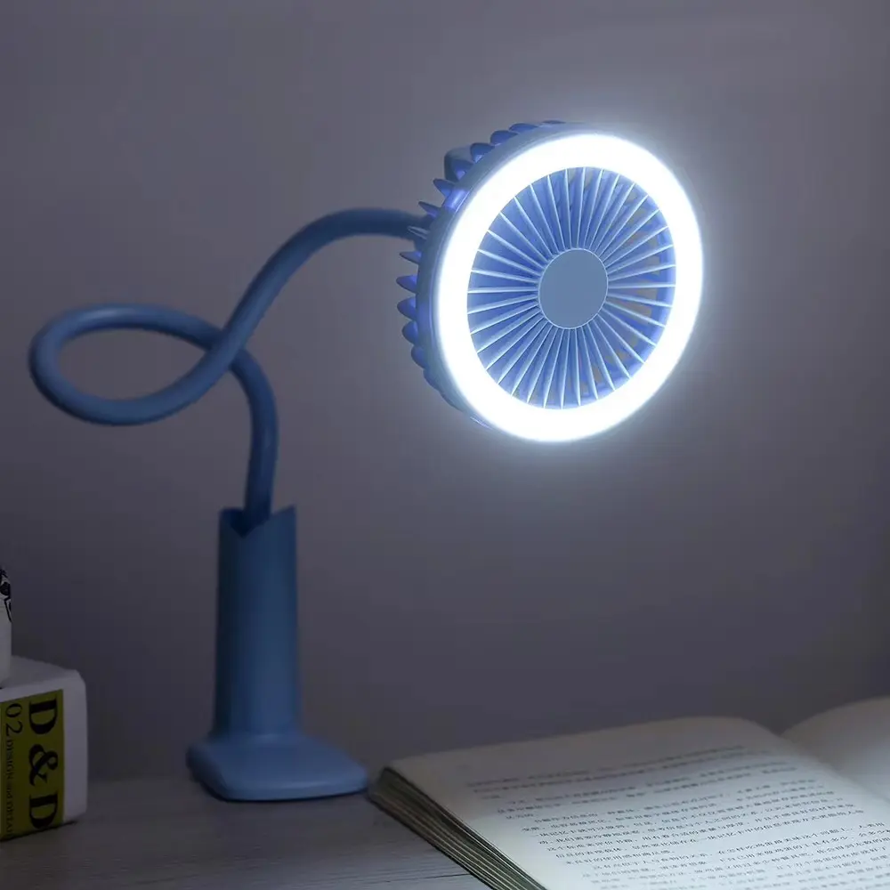 Yeni stil 360 esnek USB masa fanı taşınabilir stant klip Fan elektrikli şarj edilebilir Fan ile Led ışık el masaüstü ev