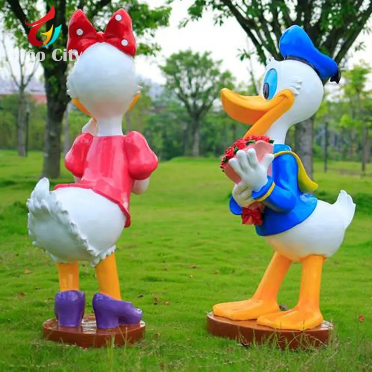 Estatuas personalizadas de fibra de vidrio, tamaño natural, Pato Donald, para parques de atracciones
