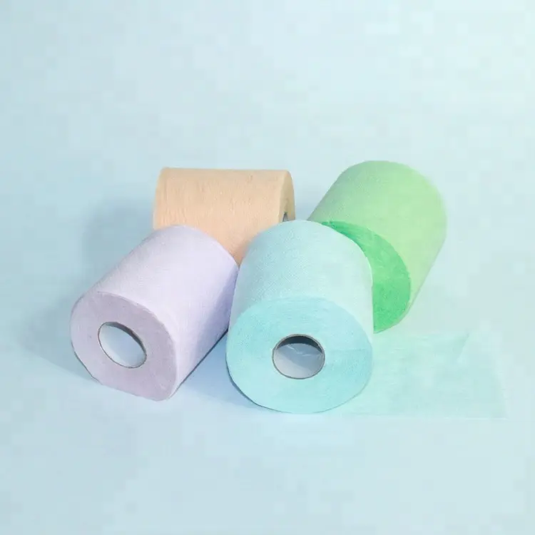 Rollo de papel reciclado para papel higiénico en relieve, color rosa y azul