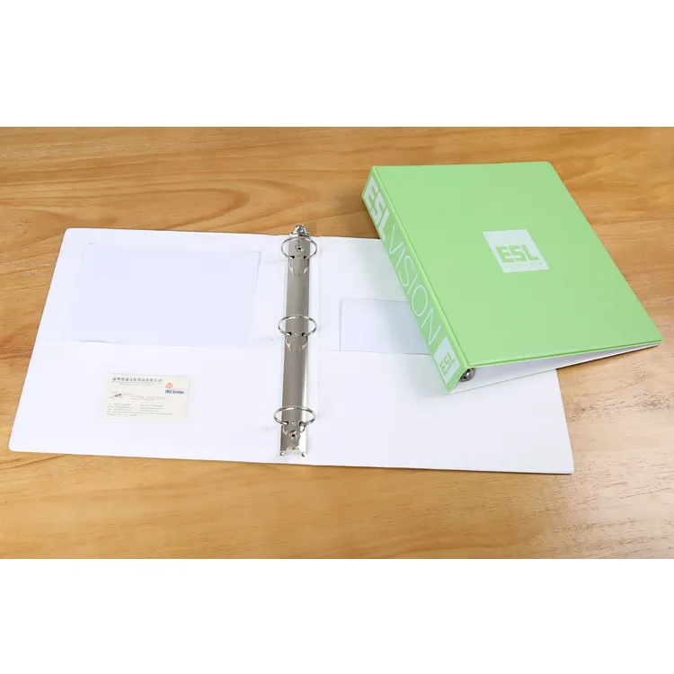Customized size popular plastic pvc 3 hole ring binder business card 2 pockets file folder with the logo printing