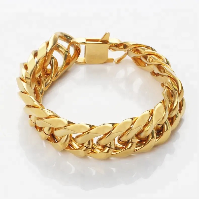 Oumi Eenvoudige Stijl Ontwerp Bulk Custom 12Mm Breedte Ketting Goedkope Gouden Armband 18K Armband Roestvrij Stalen Armband Voor mannen