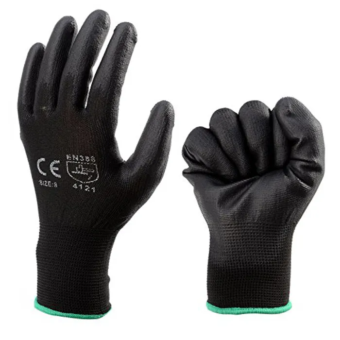 13G Gestrickte schwarze Nylon PU Sicherheits handschuhe Industrie handschuh