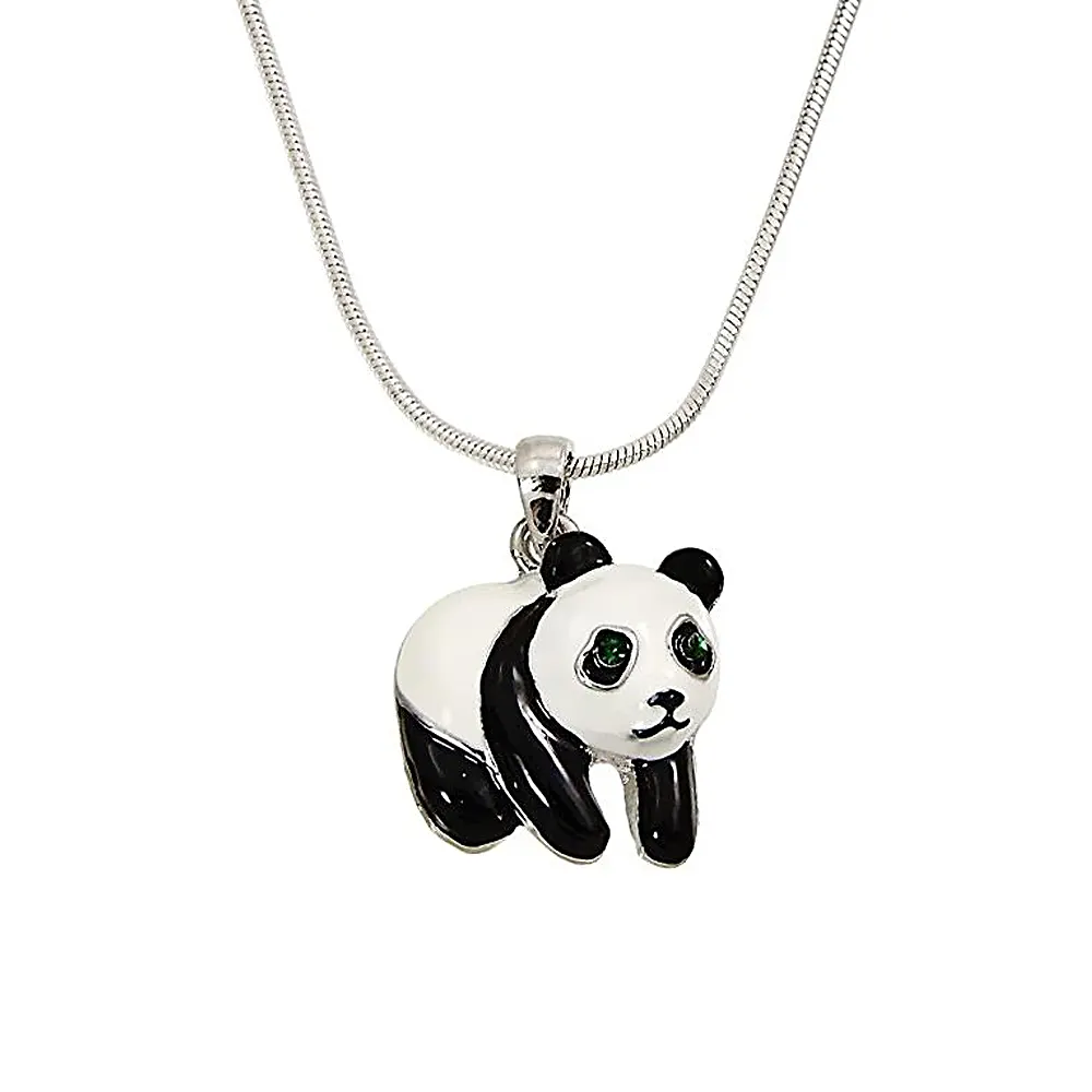 N1102596 Souvenir Cadeau En Gros Cristal Argent Panda Ours Charmes Pendentifs Animaux Colliers Avec Chaîne Serpent