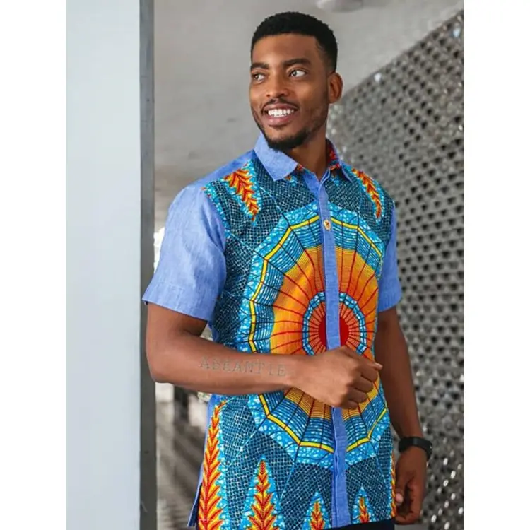 Queency Personnalisé Imprimé Vêtements Styles Traditionnels Africains Vêtements D'impression de cire de Conception Chemise Pour Hommes