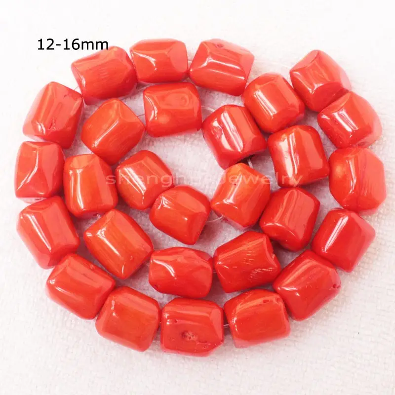 ナゲットドラム形Orange Red Coral Beads