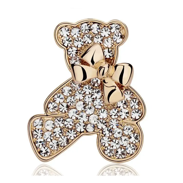 Broche con forma de oso de diamantes de imitación de cristal dorado de alta calidad para mujer