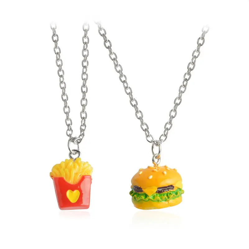 Collar de plata con cadena de mejores amigas para siempre, colgante de comida rápida, con patatas fritas, hamburguesa, 1 Juego