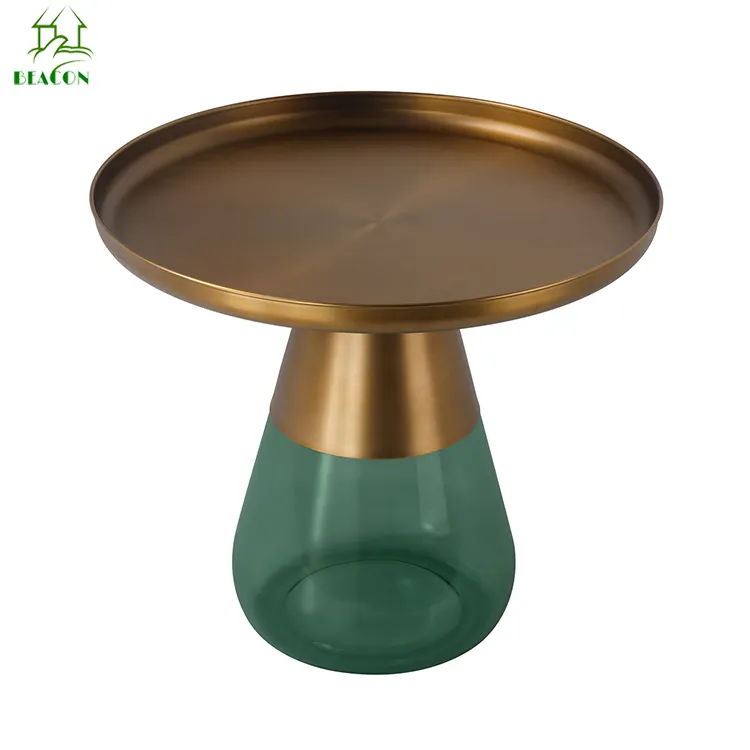 Mesa de centro elegante con campana redonda de vidrio templado, mesa de té lateral