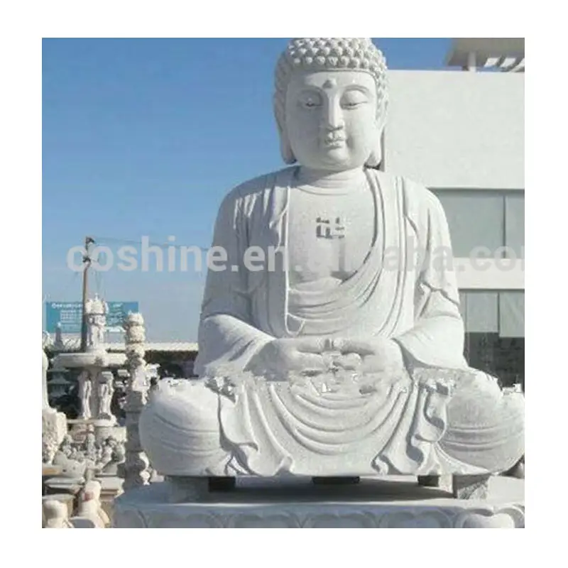 Grande Bianco Buddha di Pietra di Granito Giardino Statue