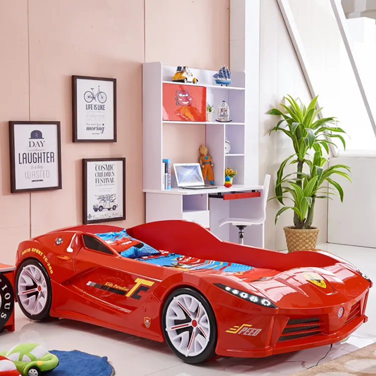 מפעל סיטונאי מותאם אישית צבעוני ילדים רכב צורת מלך גודל מיטת מכונית