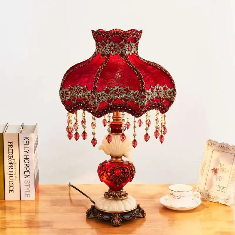 Lâmpada de mesa artesanal, venda quente de estilo chinês, cor vermelha, artesanal, poliresina, lâmpada de mesa, para atacado, hotel, quarto, venda imperdível