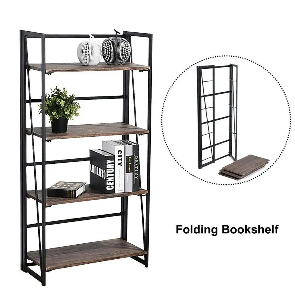 Складная полка для книжных полок-4-уровневый книжный шкаф с черным металлическим каркасом-идеально подходит для небольшого пространства и удобного хранения