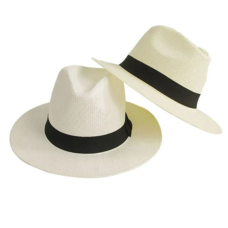 Chapéus de palha panamá cor simples, chapéus de fedora macio vogue para homens e mulheres