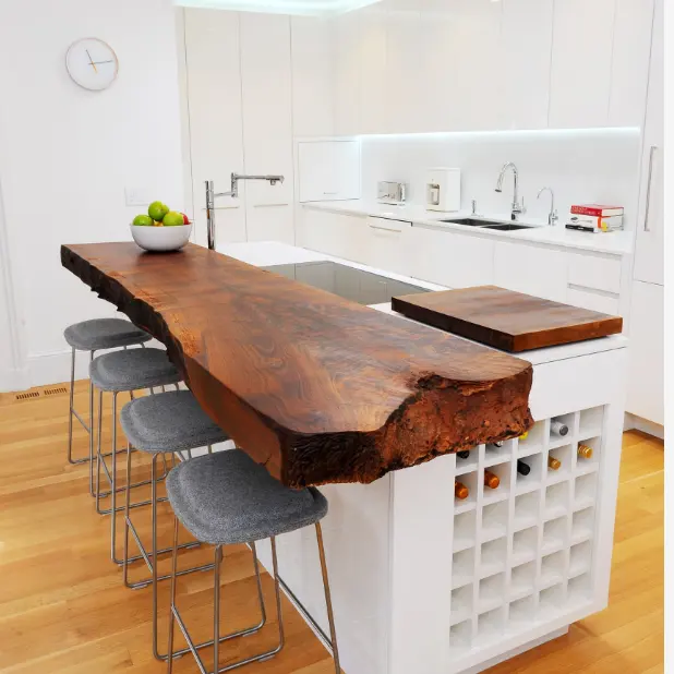 Cocina minimalista con madera de bar de cocina Mostrador de gabinete de laca