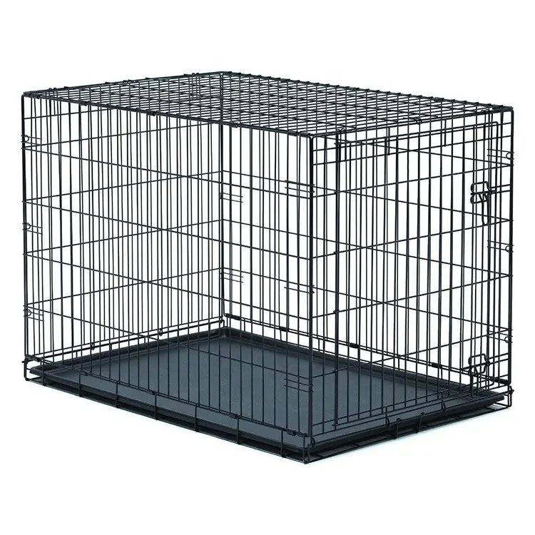 Foldable Indoor Stainless Steel Wire Pet Cat Dog Cage With Bottom Tray And Cover