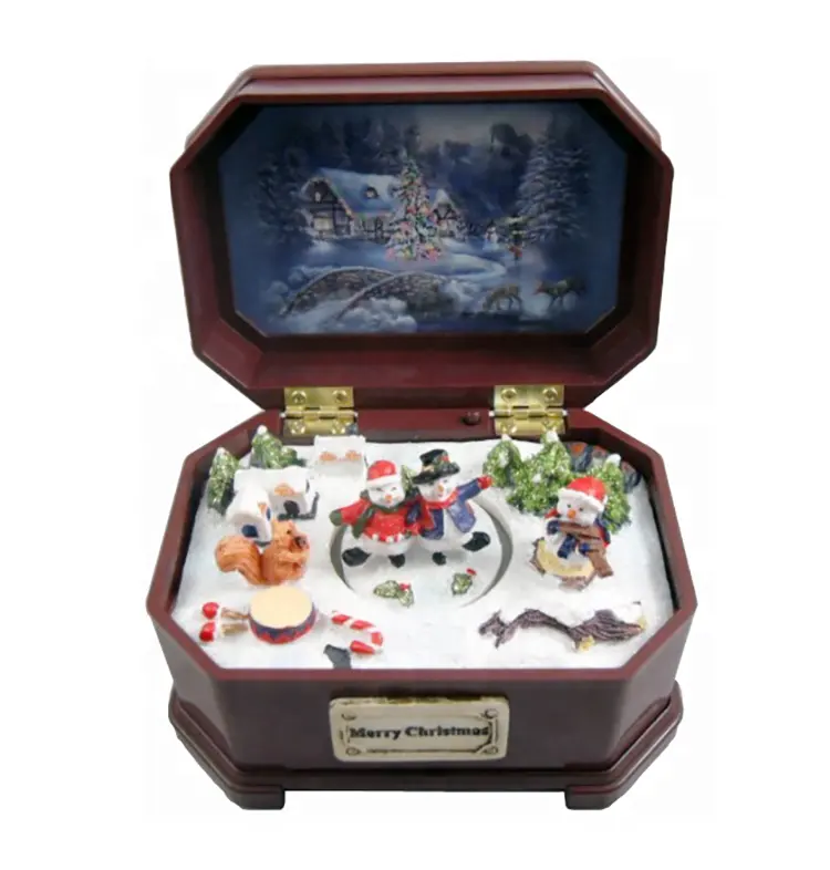 Navidad gift Snowman and Christmas village Scene Music Box with movement