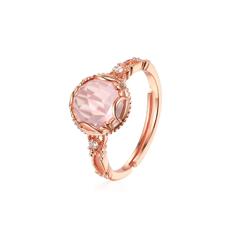Регулируемые 925 Кольца На заказ забавные 925 стерлингового серебра розовый кристалл кольцо кварц розовое золото натуральный камень кольца для женщин