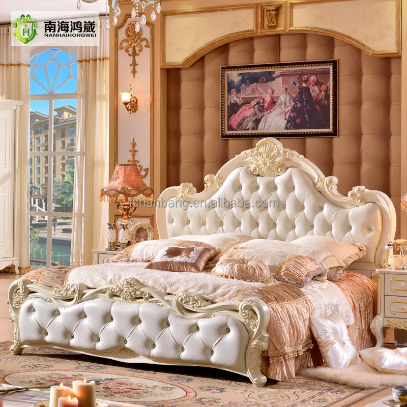 Meuble de chambre à coucher en bois MDF, mobilier en carton sculpté à la main, lit européen de luxe ancien coréen français pour mariage
